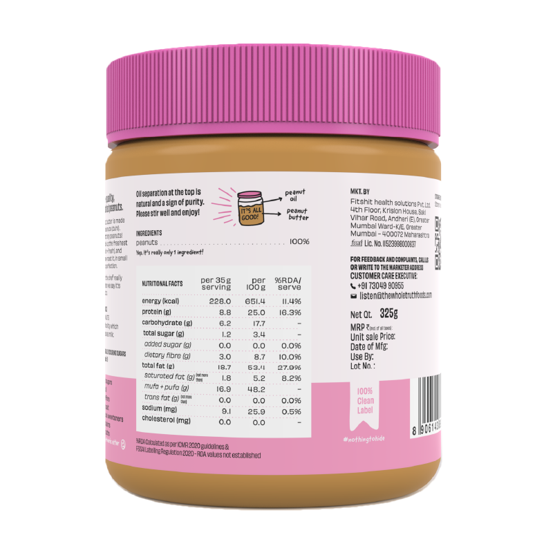 CREAMY- Unsweetened Peanut Butter - Pack of 325g