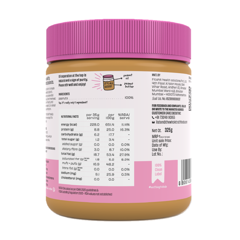 CRUNCHY- Unsweetened Peanut Butter - Pack of 325g