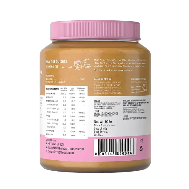 CRUNCHY- Unsweetened Peanut Butter - Pack of 925g
