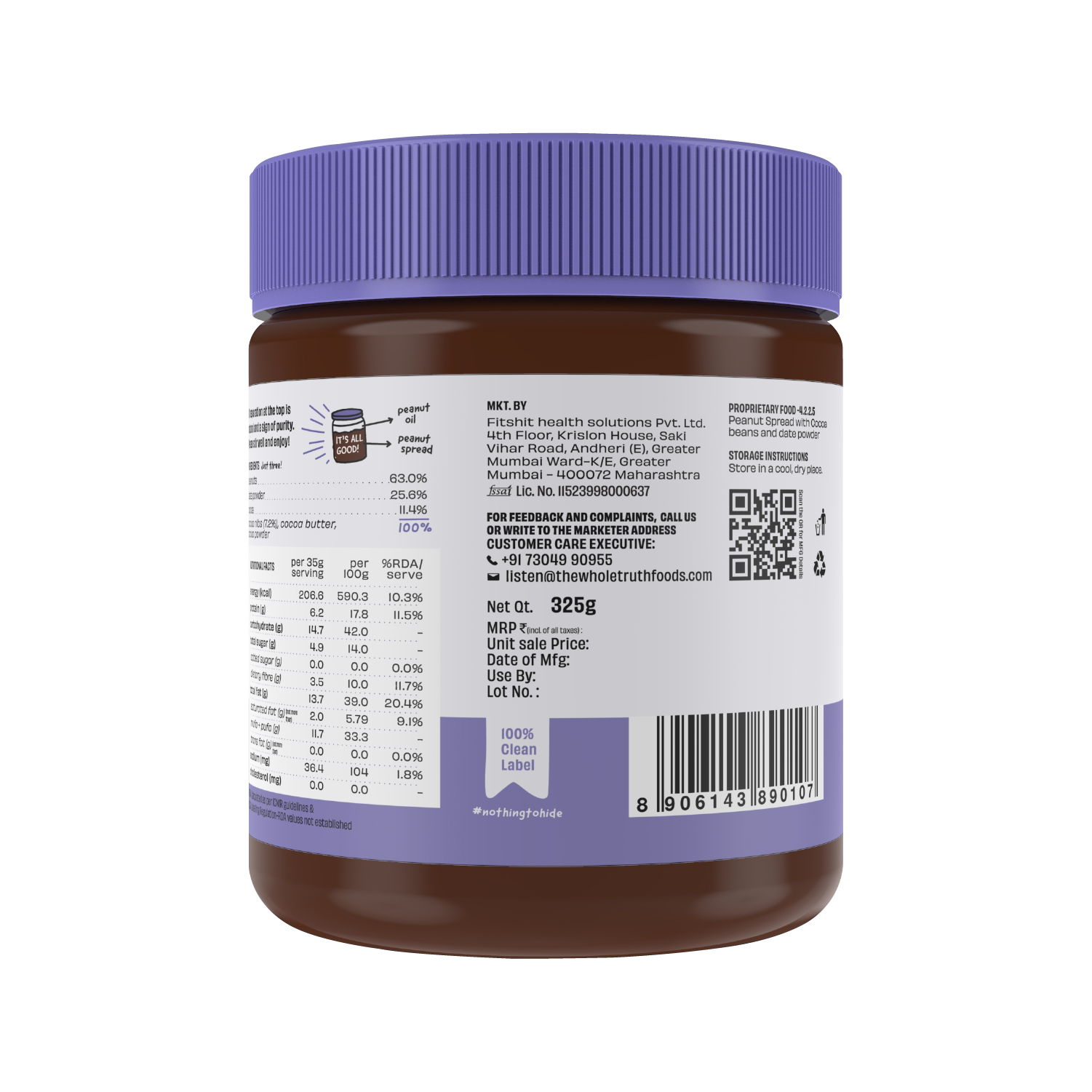 CREAMY- Dark Chocolate Peanut Spread - Box of 325g