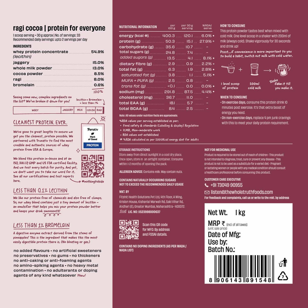 Ragi Cocoa 15 g Protein Powder - 1 Kg