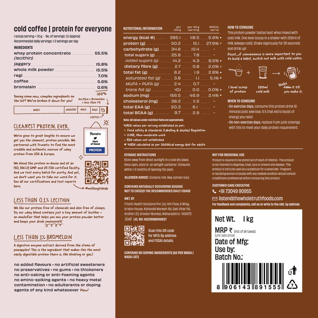 Cold Coffee 15 g Protein Powder - 1 Kg