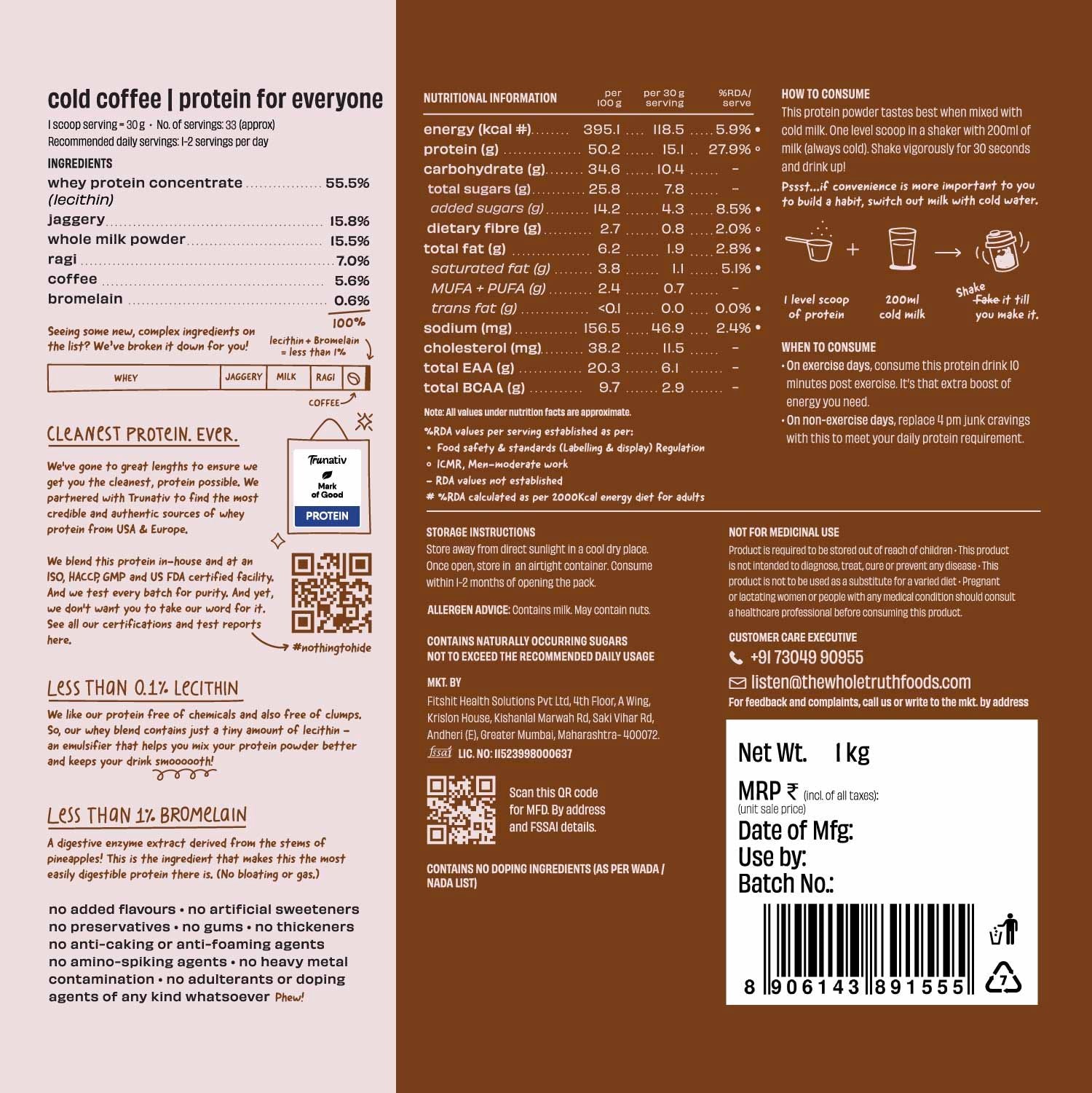 Cold Coffee 15 g Protein Powder - 1 Kg