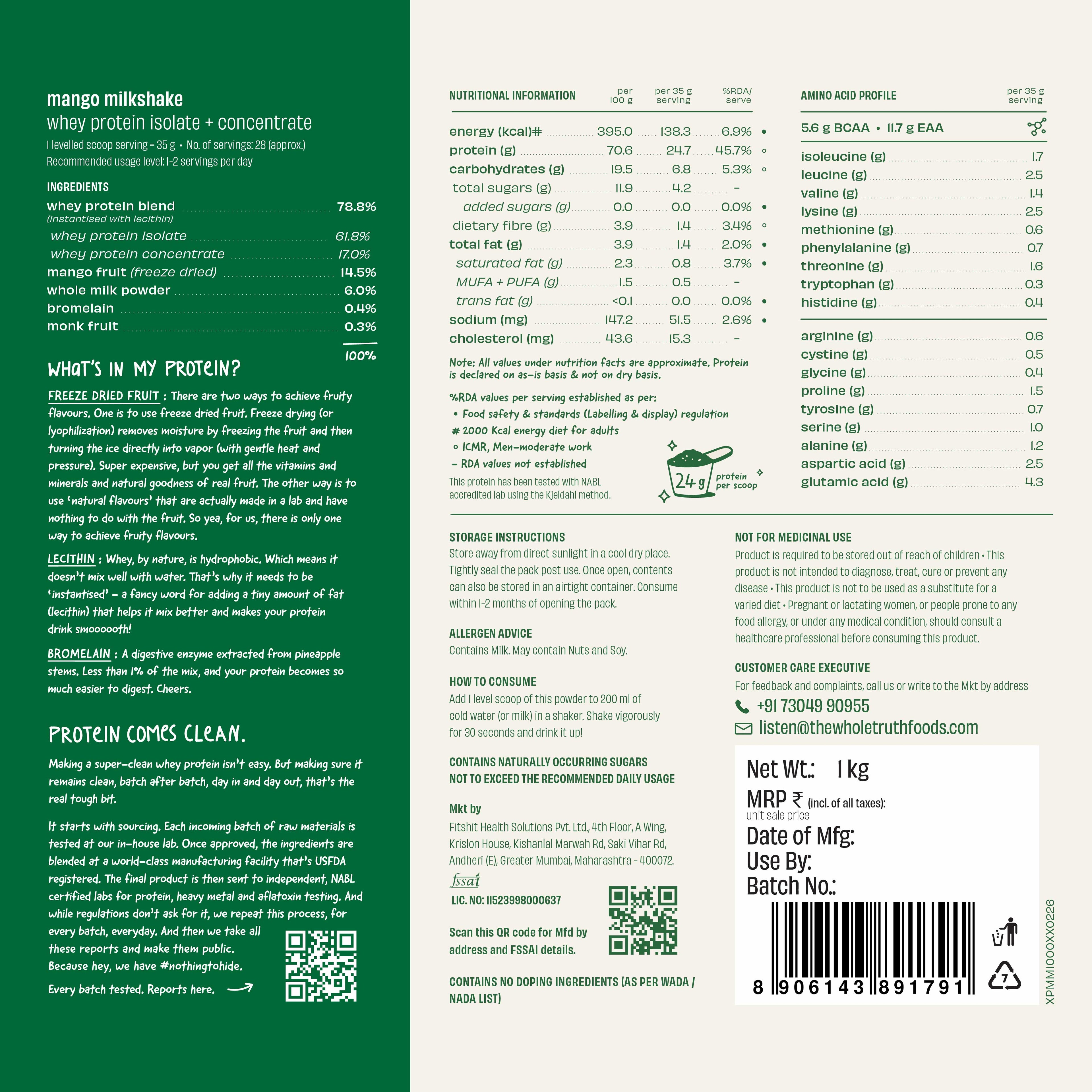 Mango Milkshake 24 g Protein Powder - 1 Kg