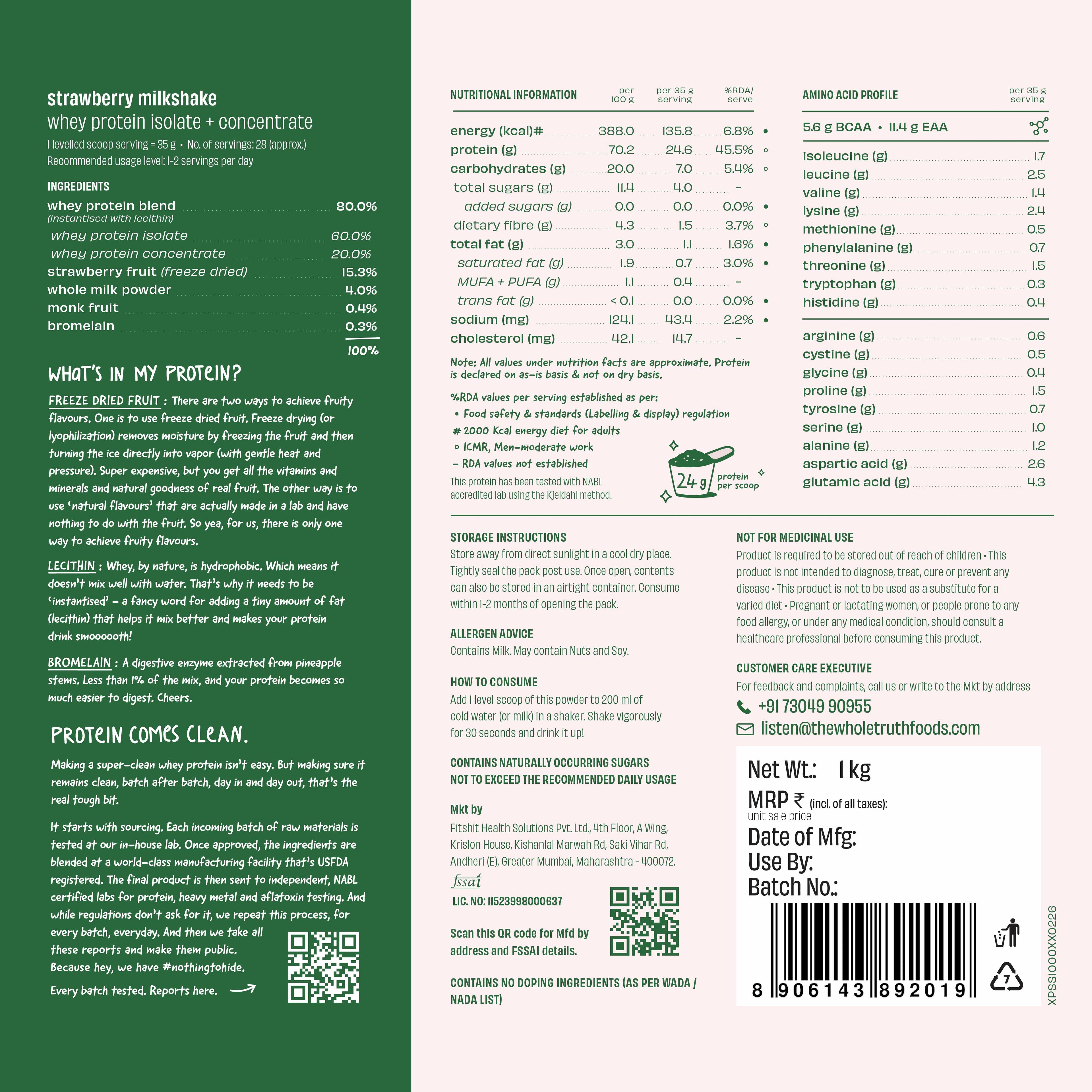 Strawberry Shake 24 g Protein Powder - 1 Kg