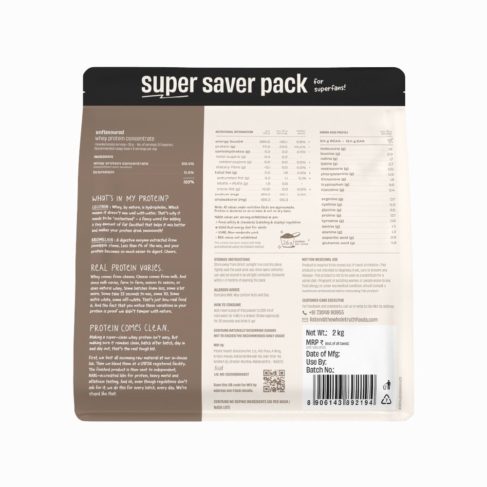 Unflavoured Raw Whey Protein Concentrate 26 g - 1 Kg