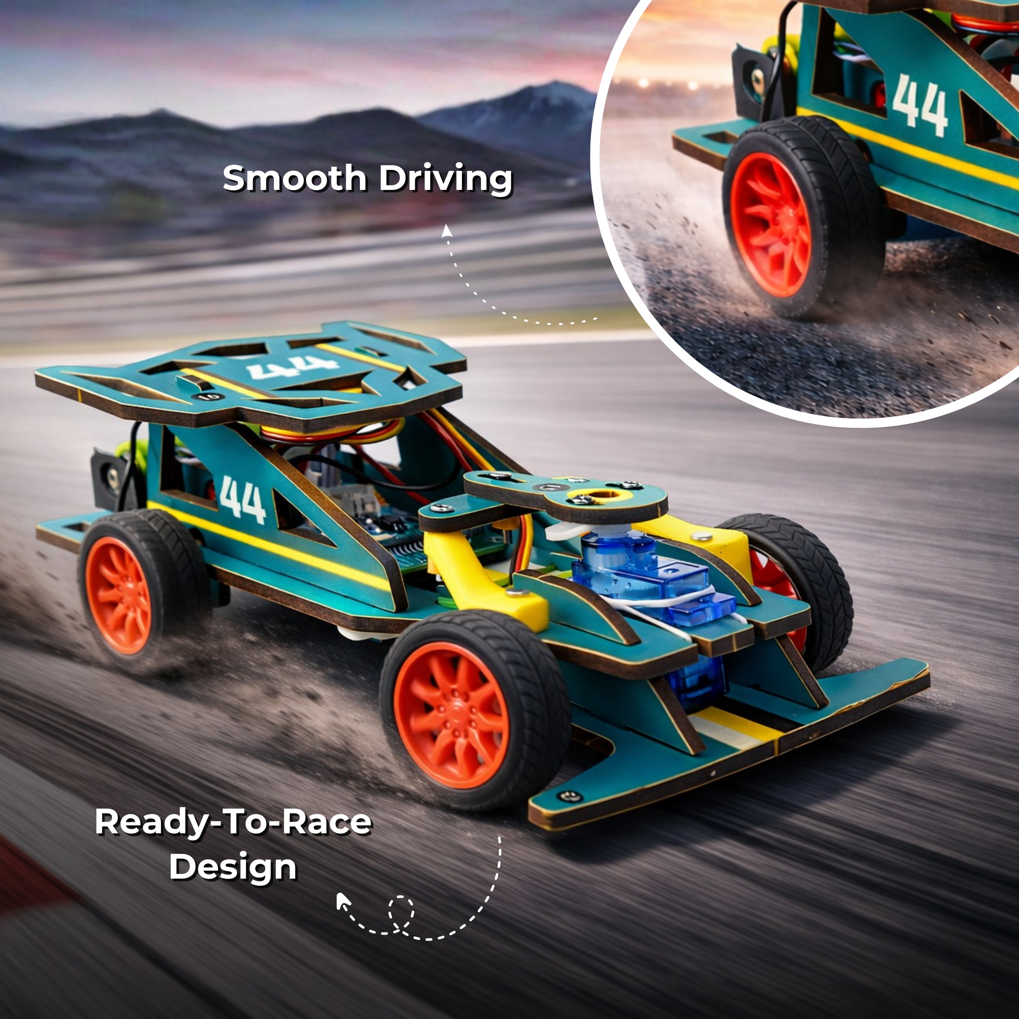 Sooper Brainsâ„¢ DIY Wooden Racer Car Kit (High-Speed STEM Build Set)