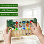 Montessori Jungle Piano-V10: 5-in-1 Wooden Musical Busy Board for Toddlers