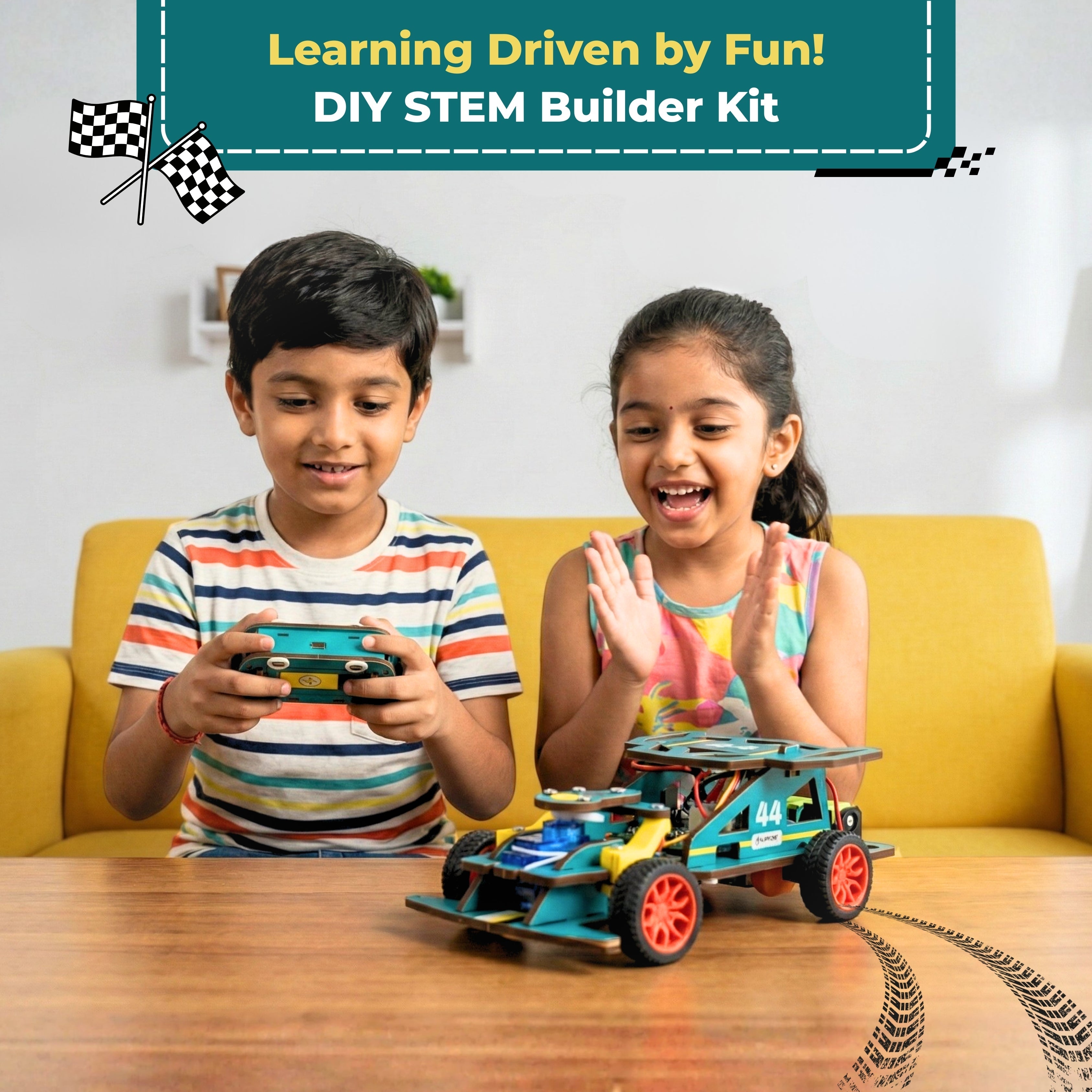 Sooper Brainsâ„¢ DIY Wooden Racer Car Kit (High-Speed STEM Build Set)