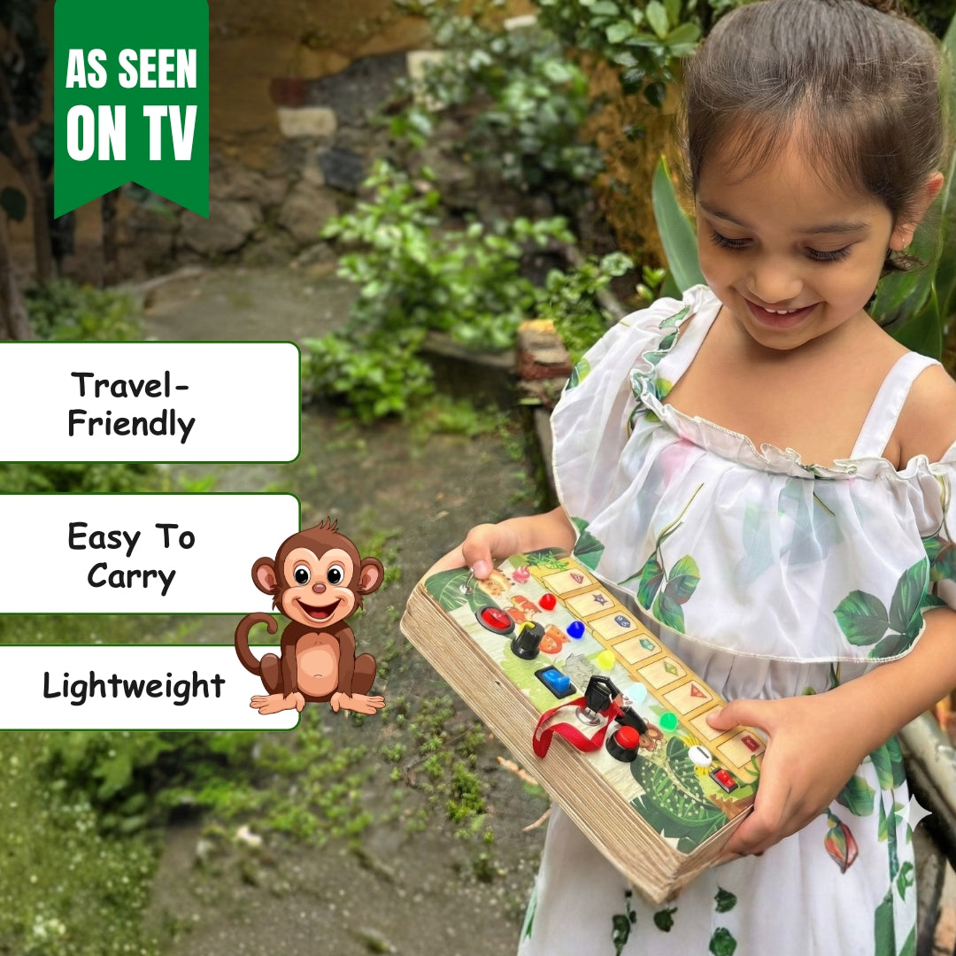 Montessori Jungle Piano-V10: 5-in-1 Wooden Musical Busy Board for Toddlers