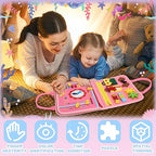Montessori Pink Busy Book parents and children playing together.