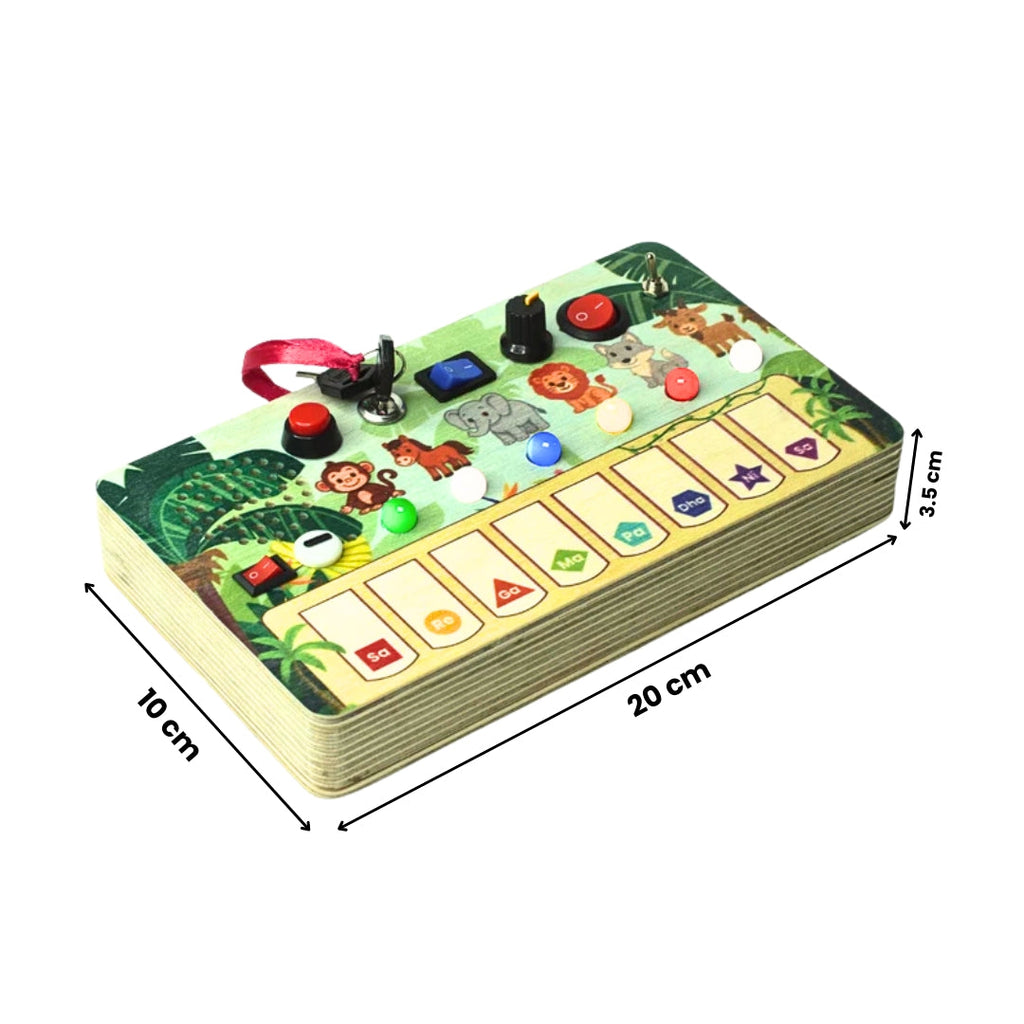 Montessori Jungle Piano-V10: 5-in-1 Wooden Musical Busy Board for Toddlers