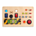 Front view of Montessori Toggle Play  colorful switches and toggles for toddlers.