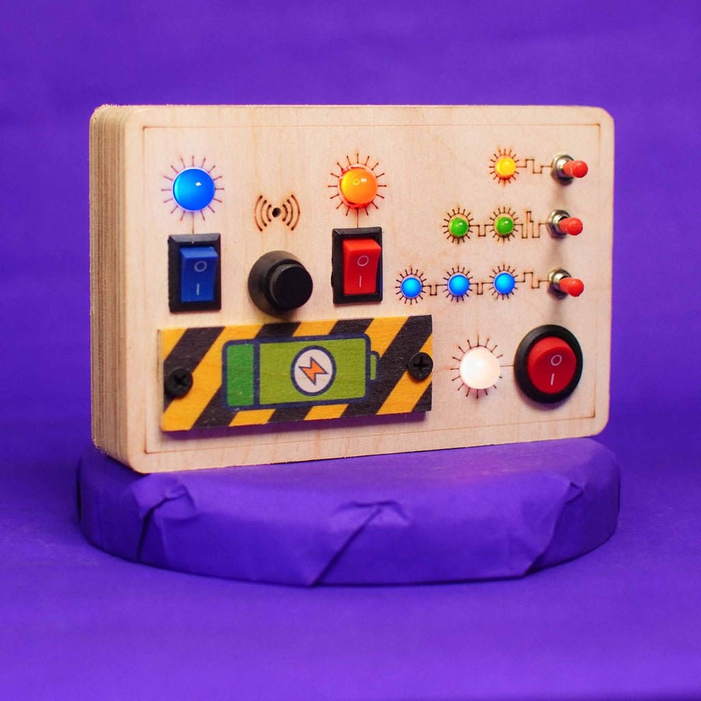 Creative toys for kids: Montessori portable busy board with three toggle switches and buzzer moduleâ€”an engaging kids learning toy