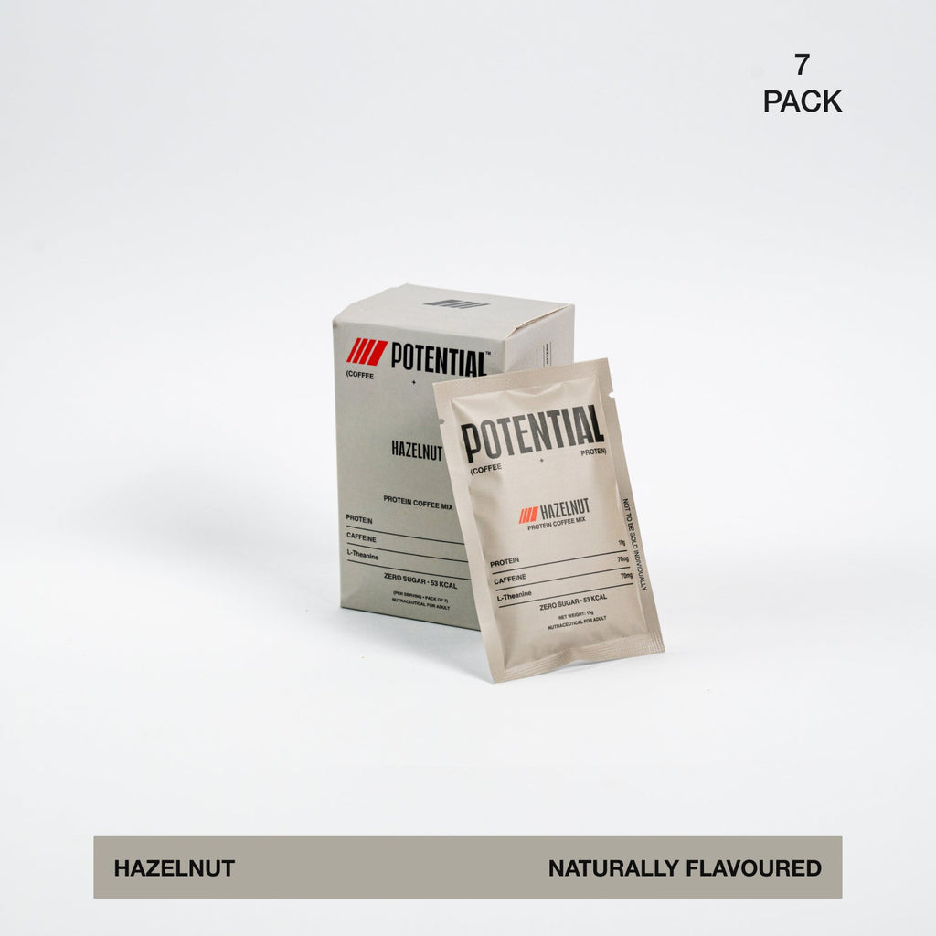 Potential Protein Coffee Hazelnut flavour sachet box - functional coffee India