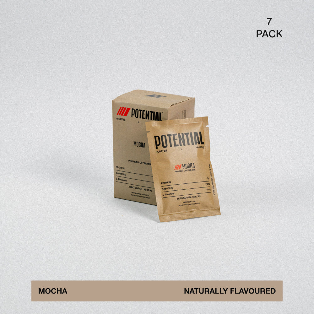Potential Protein Coffee Mocha sachet box - 10g protein functional coffee India