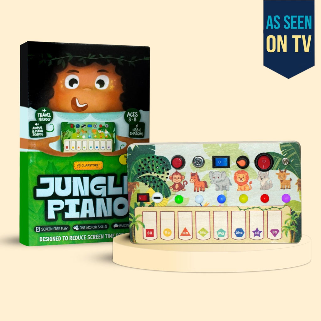 Montessori Jungle Piano-V10: 5-in-1 Wooden Musical Busy Board for Toddlers