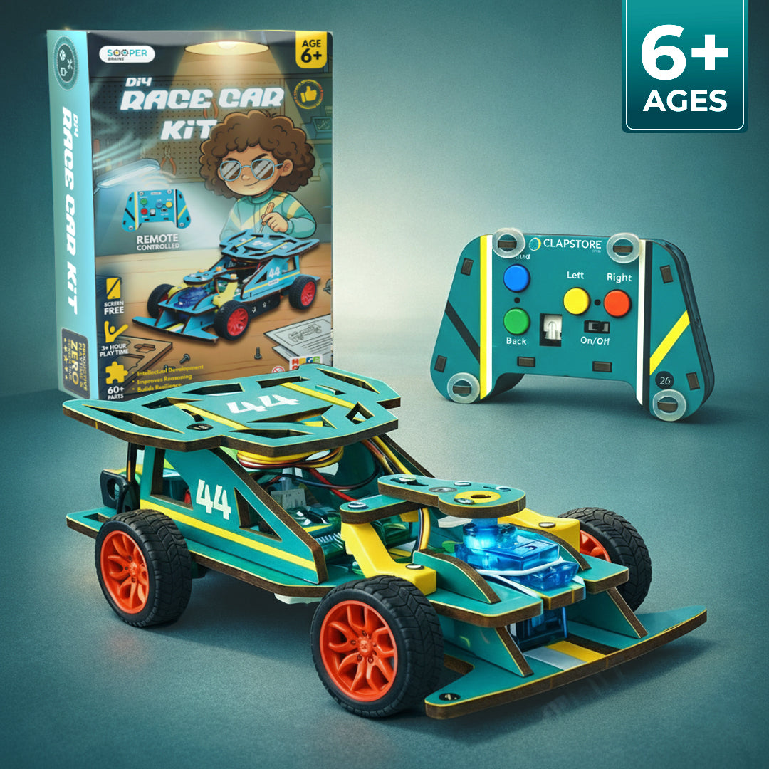 Sooper Brainsâ„¢ DIY Wooden Racer Car Kit (High-Speed STEM Build Set)